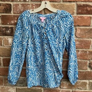 Blue Patterned Lilly Pulitzer silk blouse XS